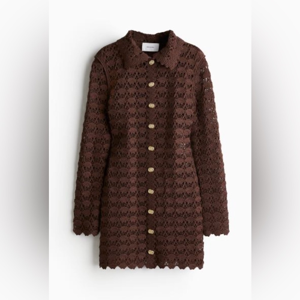 H&M DARK BROWN CROCHET-LOOK DRESS SIZE S - Picture 3 of 12